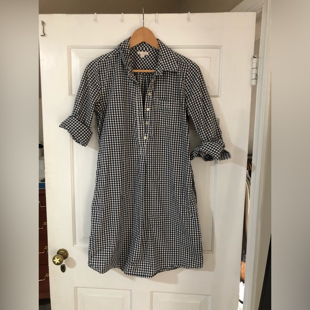 GAP Navy and White Gingham Shirt Dress
